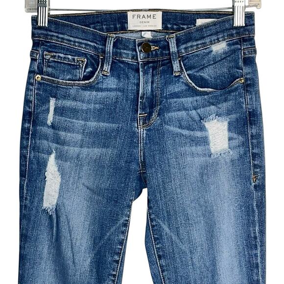 FRAME Le Skinny de Jeanne Distressed Skinny Jeans Hilltop Wash Size 25 - Picture 2 of 7